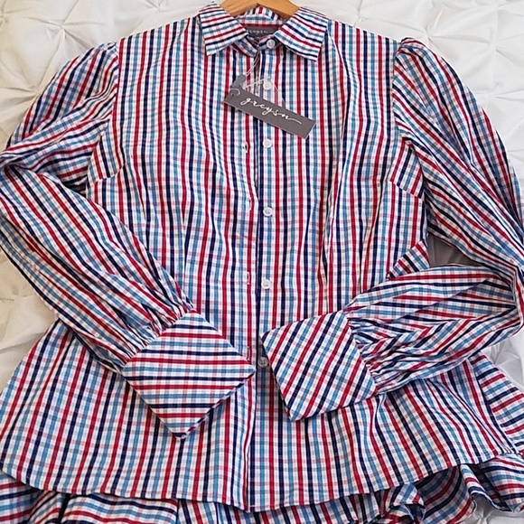 greysn Tops - Greysn- red, white and blues button down